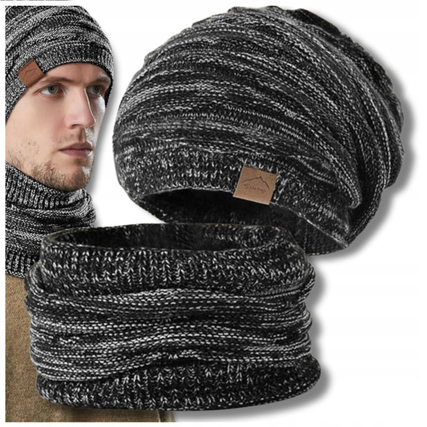 Komplet Beanie zimní čepice a nákrčník černý unisex (1)