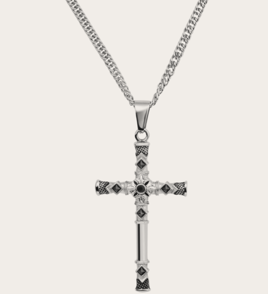 Náhrdelník Vasilios se zirkonovým křížkem stříbrný 70 cm (1)