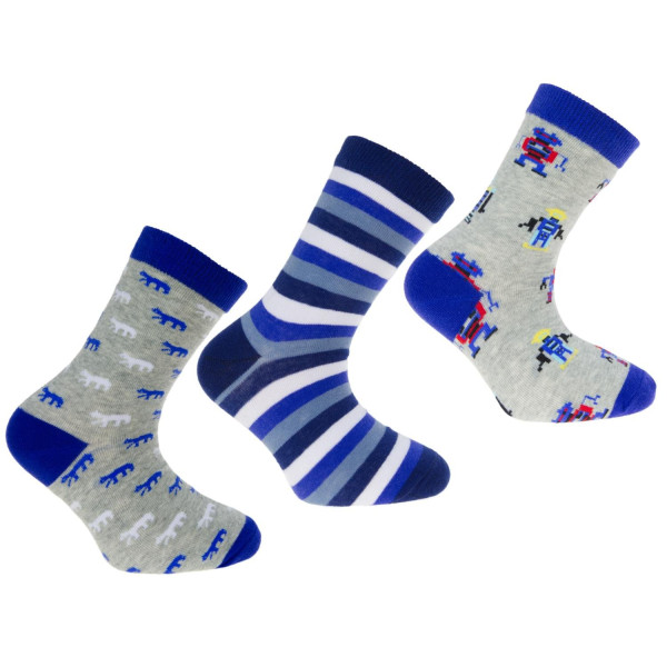 Dětské ponožky chlapecké 3 PACK modré vzory (1)