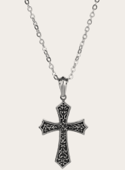 Náhrdelník z oceli s oboustranným křížkem 63 cm Výrazný ocelový křížek s oboustranným designem