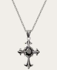 Náhrdelník z oceli s křížkem 90 cm Dlouhý ocelový náhrdelník s nastavitelným zapínáním