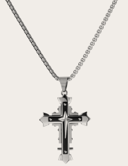 Náhrdelník z oceli s vyřezávaným křížkem s nýty 65 cm Masivní ocelový křížek s výrazným designem a nýty