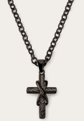Náhrdelník z oceli s křížkem a symbolem nekonečna černý 90 cm Elegantní černý náhrdelník s hlubokým symbolem víry