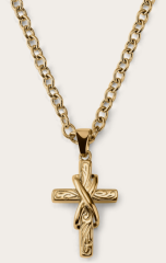 Náhrdelník z oceli s křížkem a symbolem nekonečna zlatý 90 cm Elegantní zlatý náhrdelník s hlubokým symbolem víry