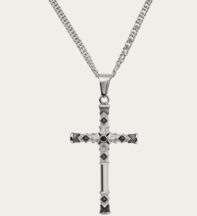Náhrdelník Vasilios se zirkonovým křížkem stříbrný 70 cm Elegantní křížek se zirkony pro výrazný, ale vkusný styl