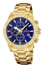 Hodinky Festina Timeless Chronograph F207 Modrá a zlatá v chronografu, který nepřehlédnete