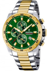 Hodinky Festina Chrono Sport Bicolor F20562 Zelený chronograf v elegantní kombinaci stříbra a zlata