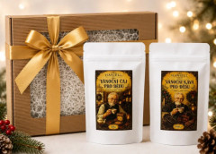 Vánoční vintage sada pro dědu – káva 100 g + čaj 50 g Dárek pro dědu, ke kterému přidejte to nejcennější – svůj čas